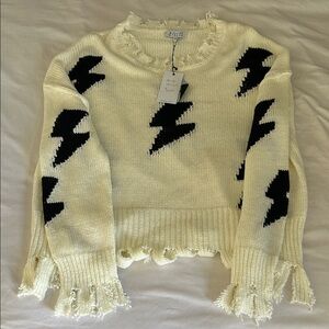 Cream Sweater with Black Lightning Pattern